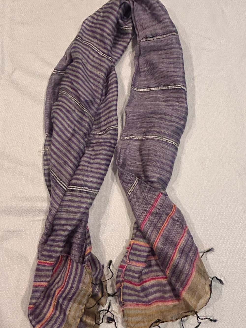 Woolrich Purple Striped Lightweight Scarf with Pink & Orange Accents